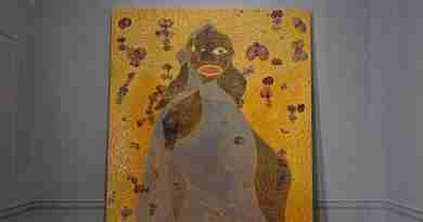 Chris Ofili, The Holy Virgin Mary, installation view in Sensation: Young British Artists from the Saatchi Collection, Brooklyn Museum, New York, 1999. Photo: Brooklyn Museum