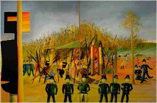 Sidney Nolan — Ned Kelly series: helmet motif on the horizon Sidney Nolan — Ned Kelly series: helmet motif on the horizon